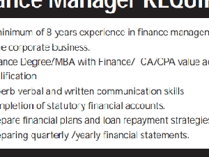 Finance Manager REQUIRED