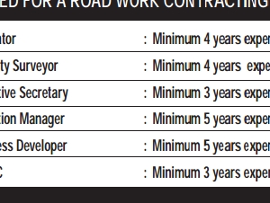 NEEDED FOR A ROAD WORK CONTRACTING CO.: