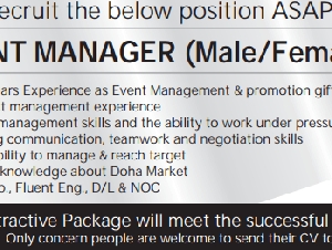 EVENT MANAGER (Male/Female)