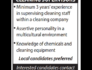 WANTED CLEANING SUPERVISORS