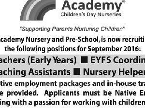 KIDS ACADEMY RECRUITMENT AD