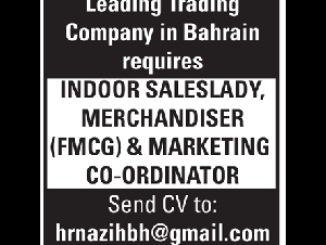 INDOOR SALESLADY, MERCHANDISER (fmcg) & MARKETING CO-ORDINATOR