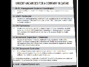 URGENT VACANCIES FOR A COMPANY IN QATAR