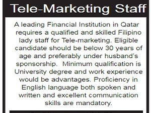 Wanted Female Tele-Marketing Staff